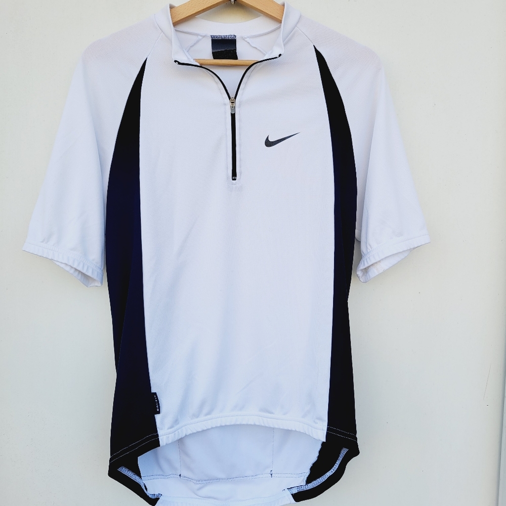 Nike Cycling Jersey Mens White Short Sleeve 1/4 Zip ITALY Size Large